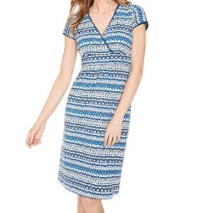 Boden Casual Jersey Short Sleeve Surplice Blue Floral Dress